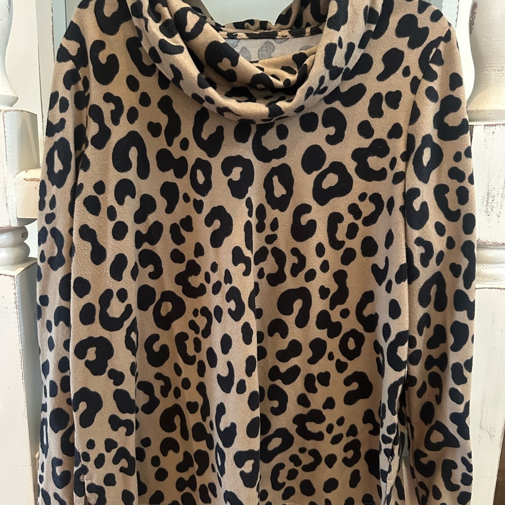 Leopard Print Cowl Neck Sweater